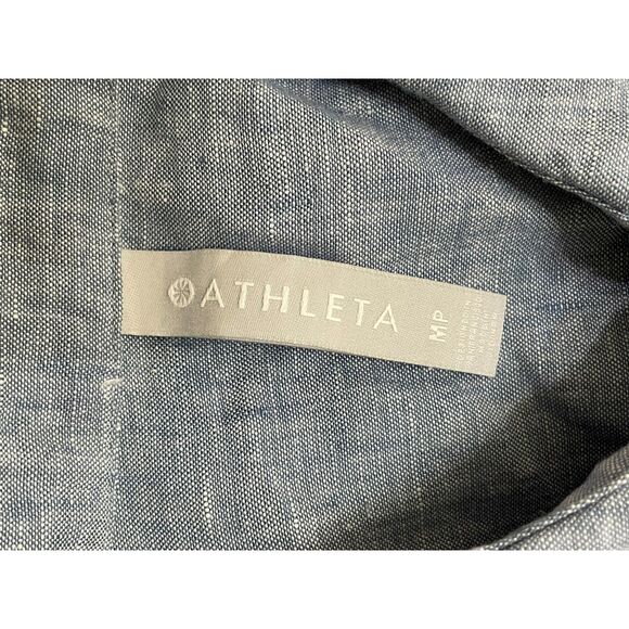 Athleta Anguilla Women's PM Blue Button-Up Linen Shirt Resortwear Coastal Travel - Picture 4 of 10